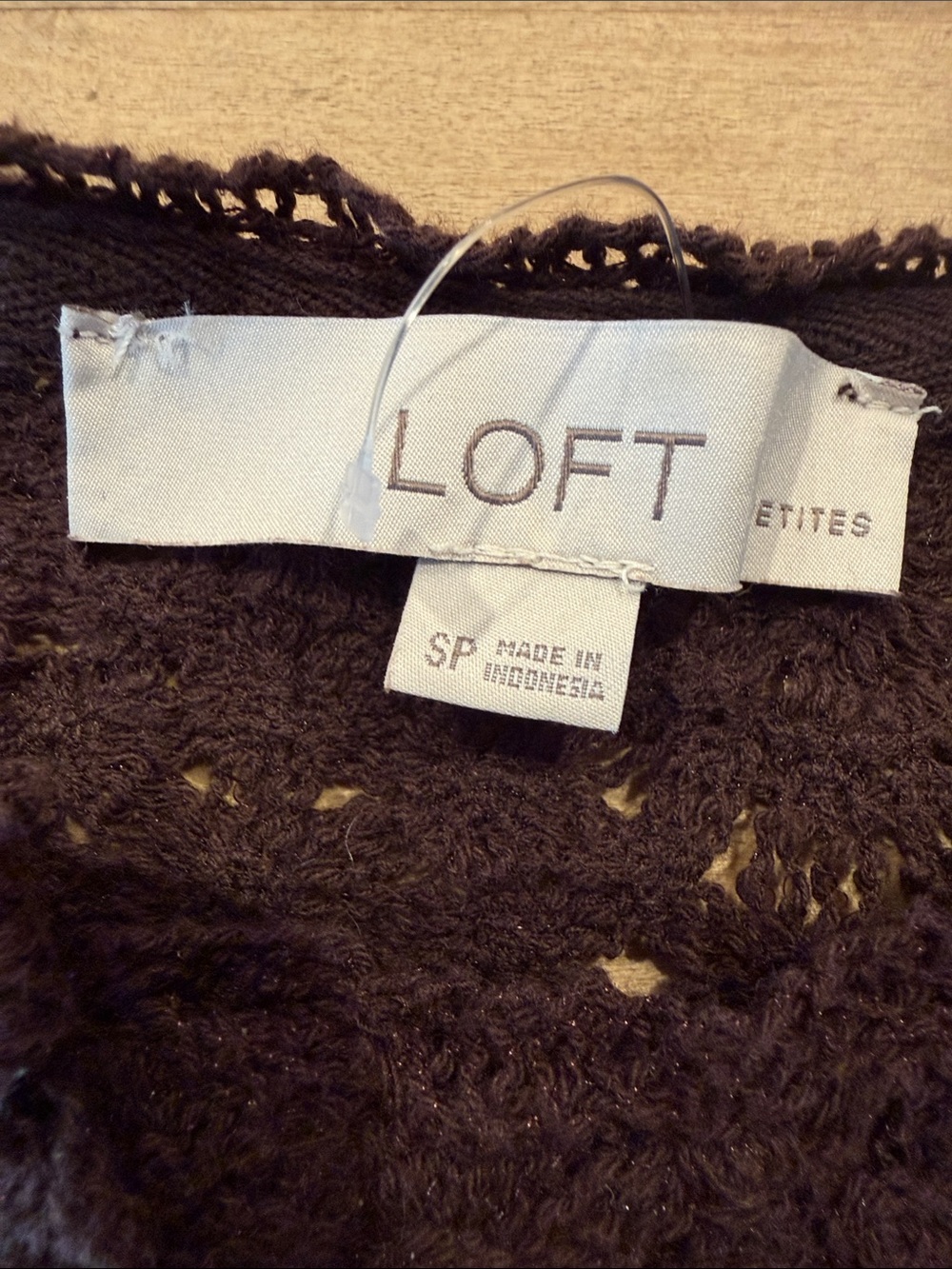 LOFT Petite Black Open-Weave V-Neck Sweater